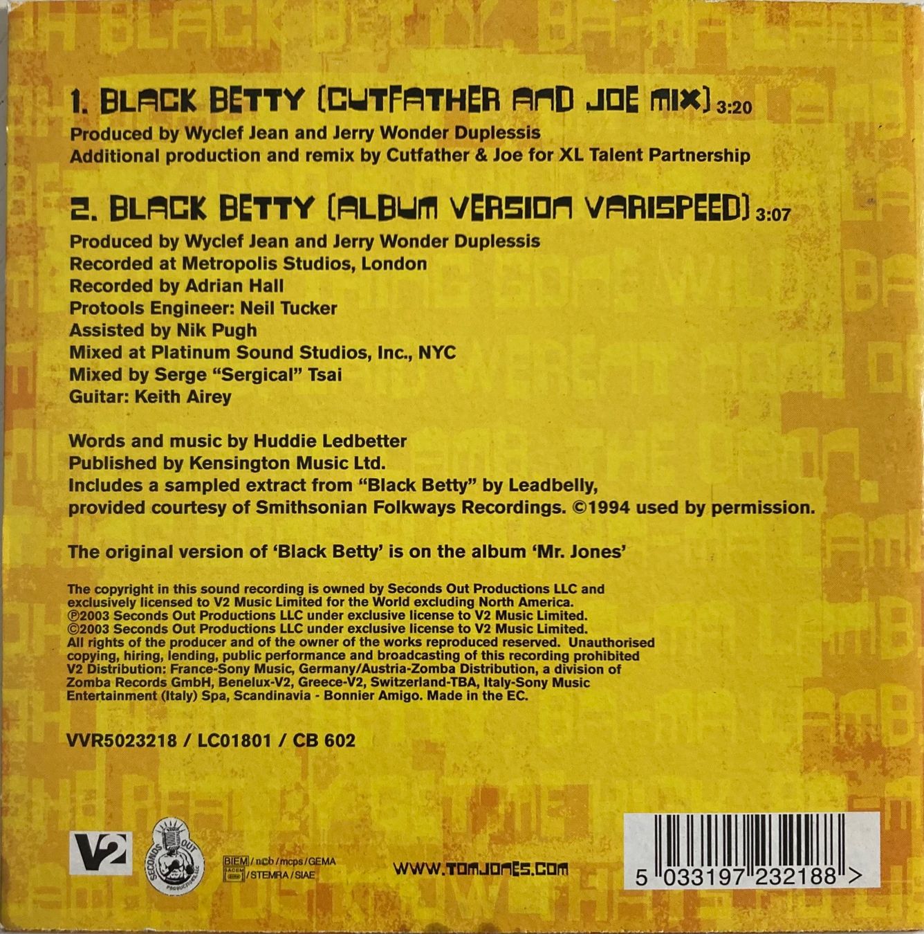CDs: TOM JONES - BLACK BETTY – Gebraucht aus Poliez-Pittet von Newtown-Records 1
