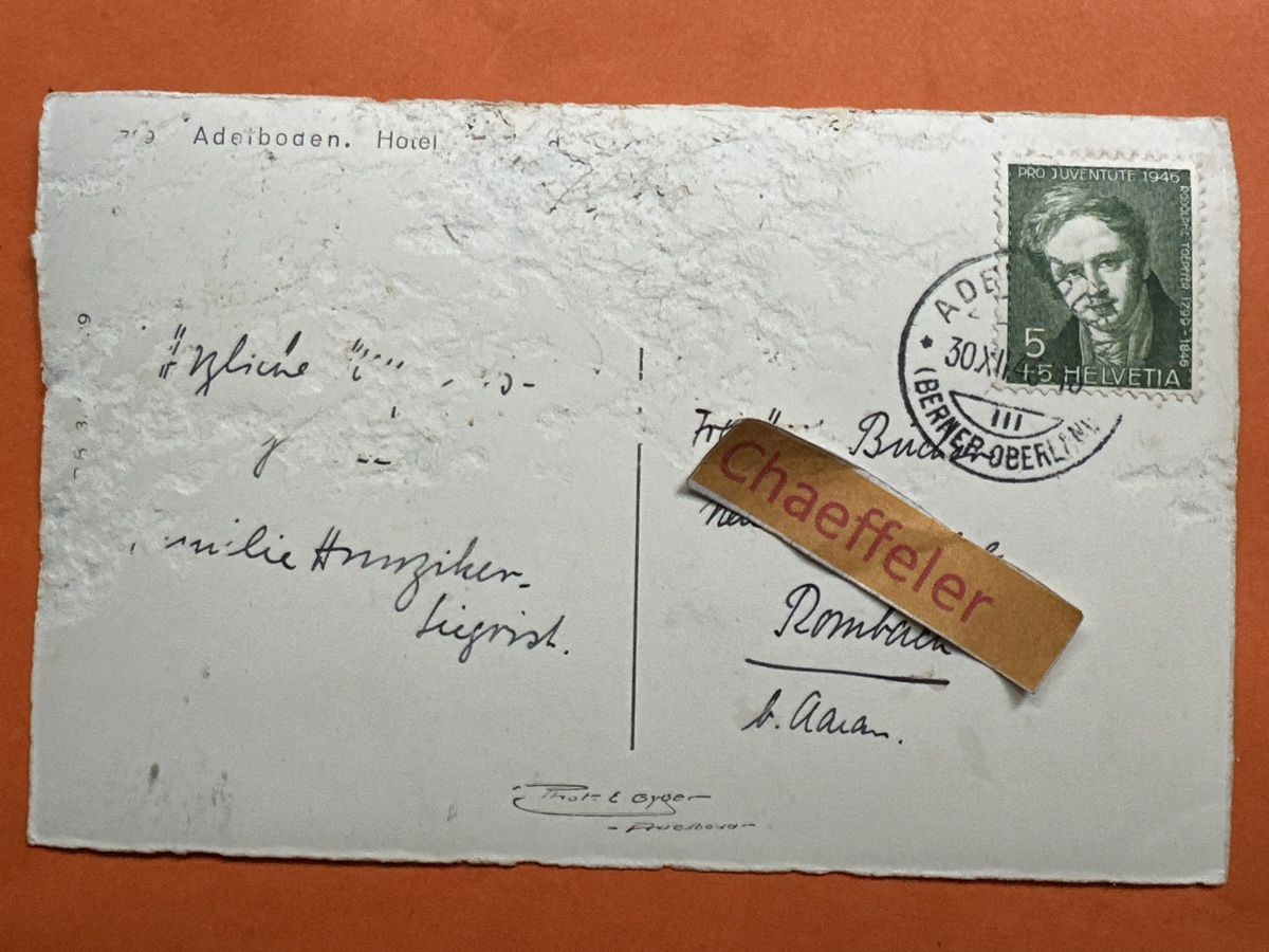 Ansichtskarten: 1946 Adelboden. Hotel – Defekt aus Zürich von Chaeffeler 1