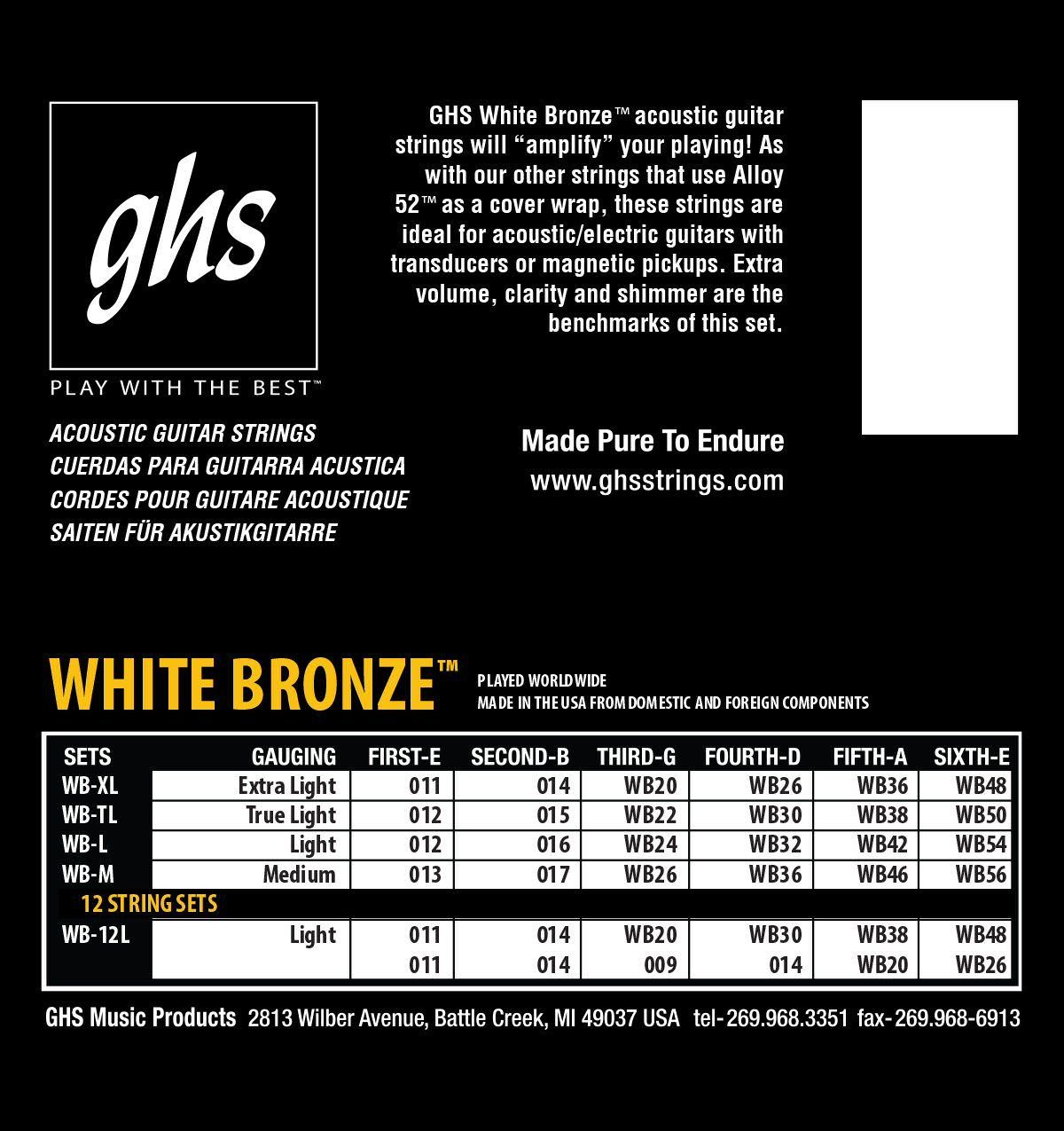 Strumenti musicali: GHS Acoustic Guitar Strings Set - White Bronze – Nuovo e nell'imballaggio originale da Zofingen venduto da Rodeln 1