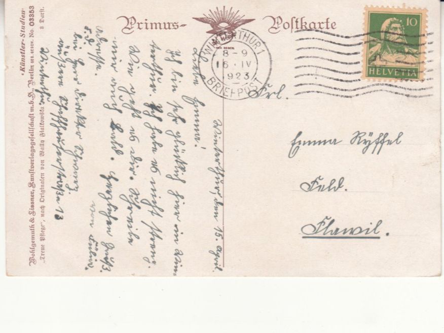 Cartoline postali: Kitschkarte Morgentrunk 1923, ST Winterthur – Usato da Bürglen TG venduto da StampGraf 1