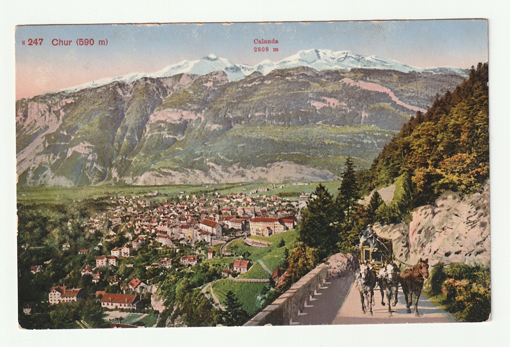 Cartoline postali: Ansichtskarte 1917 Chur, Calanda mit Pferdekutsche – Usato da St. Gallen venduto da Ricardo_Deals