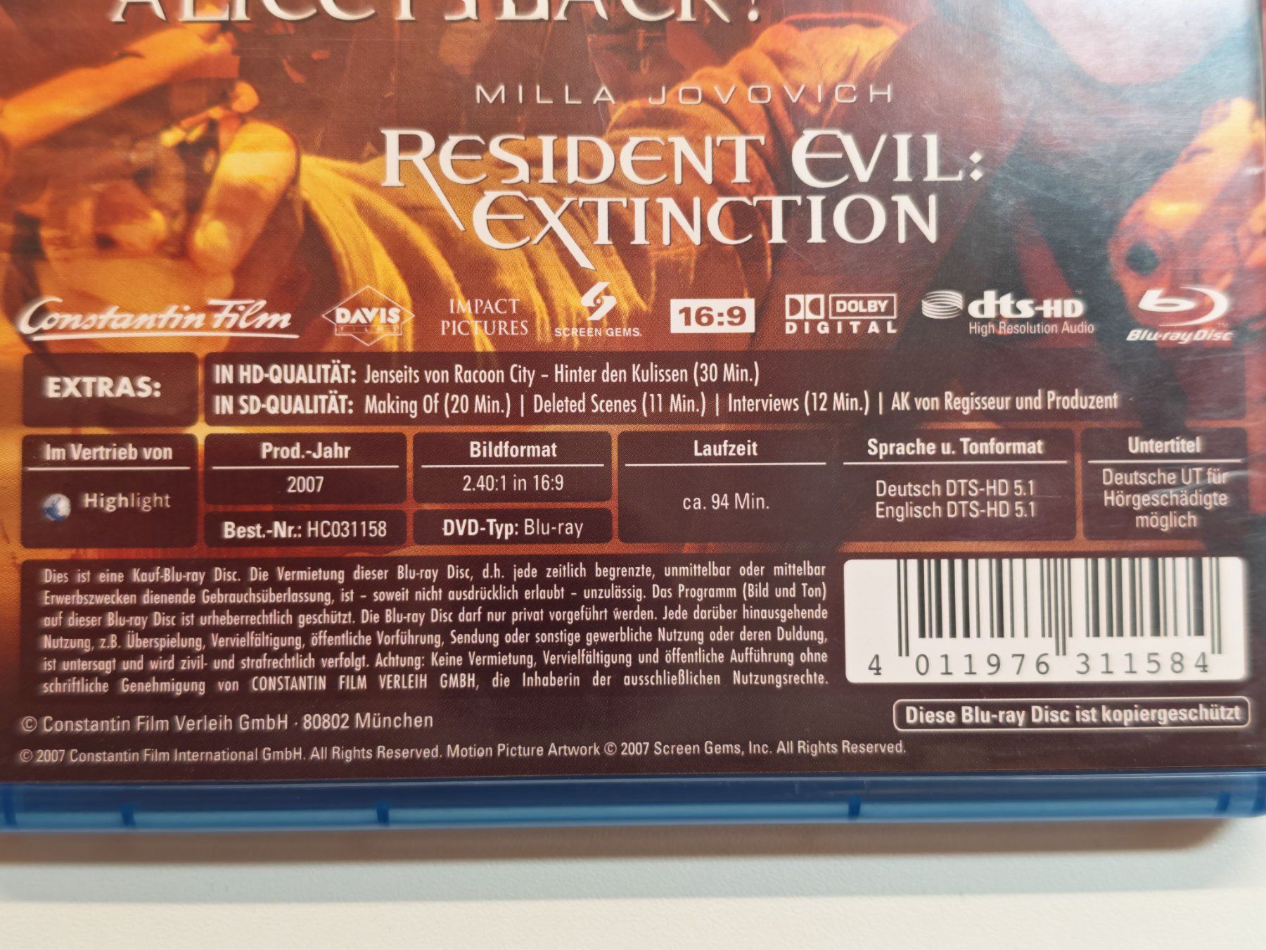 Tutti i DVDs: Resident Evil Extinction – Usato da Liestal venduto da Kratzilla 3
