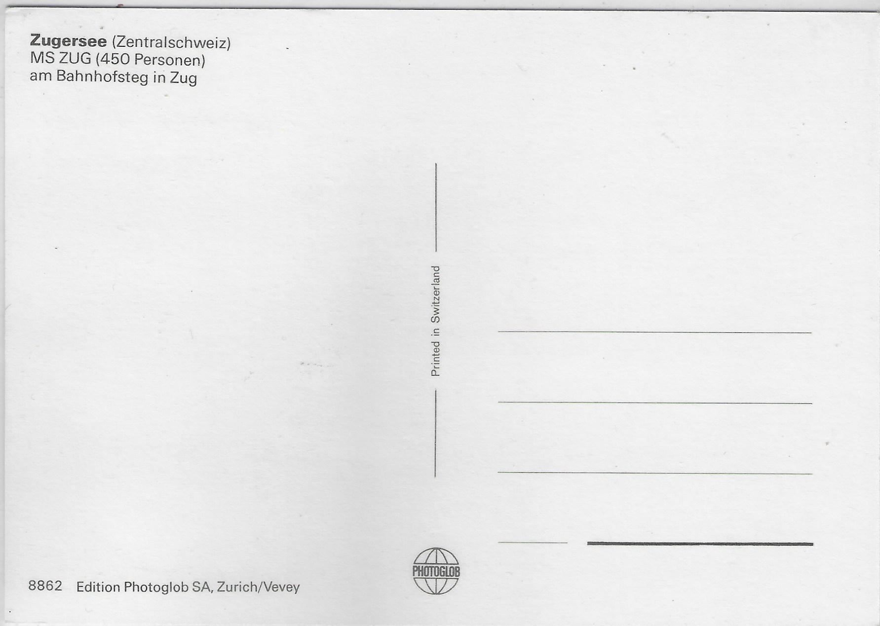 Ansichtskarten: Zugersee - MS Zug – Gebraucht aus Ettingen von Kartenplanet 1