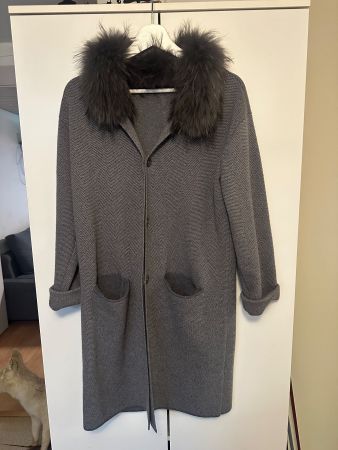 FFC Strickmantel 100% Wolle mit Kunstfellkragen (M)