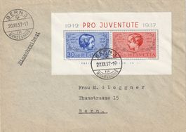 PJ-Block 1937 auf einwandfreiem gelaufenen Ersttagsbrief