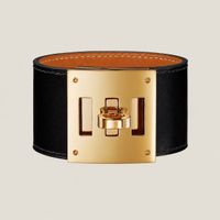 Bracelet Hermès Cuir Doré Fermoir Clou Noir 23x4cm