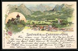 Litho Château d'Oex, Vue générale, L'