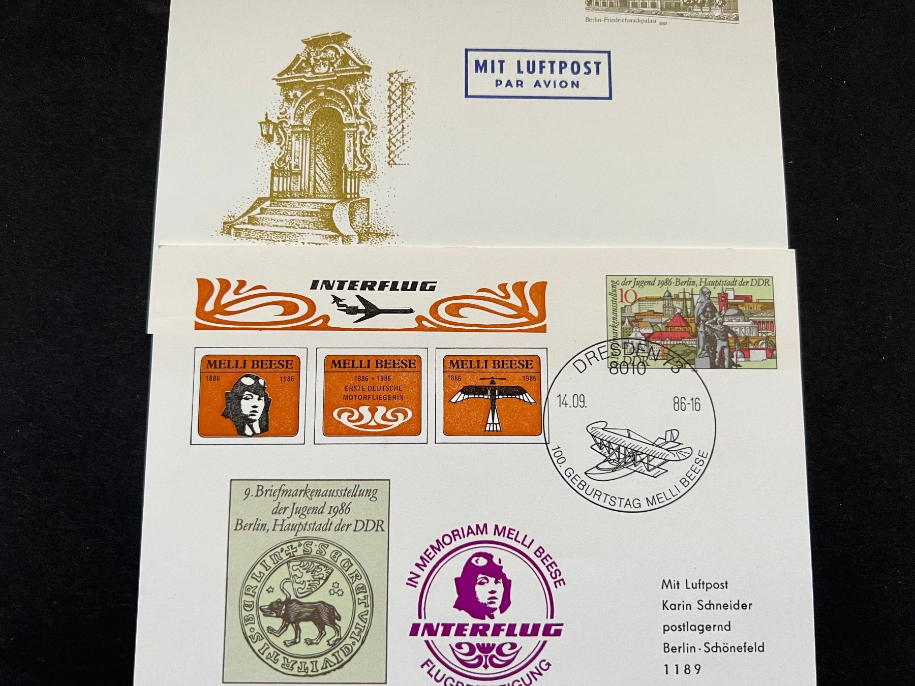 Tutti i francobolli: 2 Flugkarten Dresden 1986 (B541) – Usato da Hinwil venduto da Sidi4