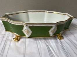 Vintage Giraud Limoges Porzellan Schale, Grün/Gold, 1978