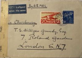 Schweiz Luftpost Zensurbrief Basel London England 1945