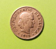 10 Rappen Münze 1913 , Legierung: Cu-Ni 750/250