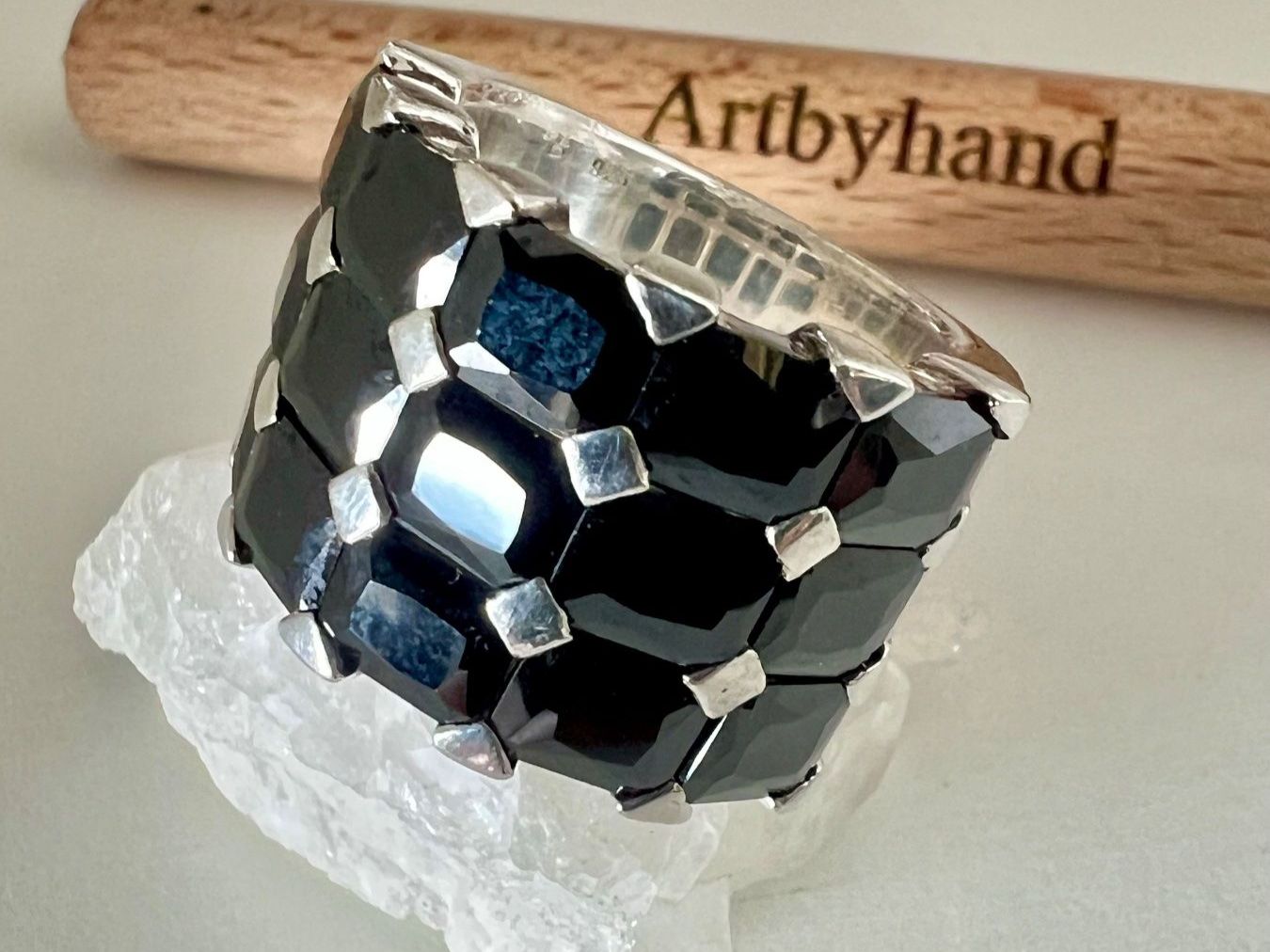 Anelli: Designer Statement Silberring 925+MP- Onyx facettiert - 22g – Usato da Ruswil venduto da artbyhand 3