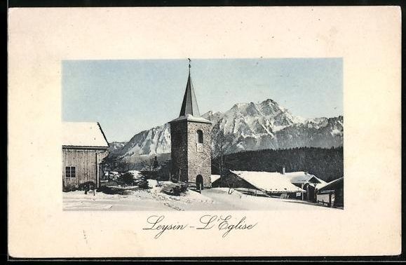 Ansichtskarten: Leysin, Ortspartie mit Kirche im Schnee, – Gebraucht aus Berlin von bartko-reher