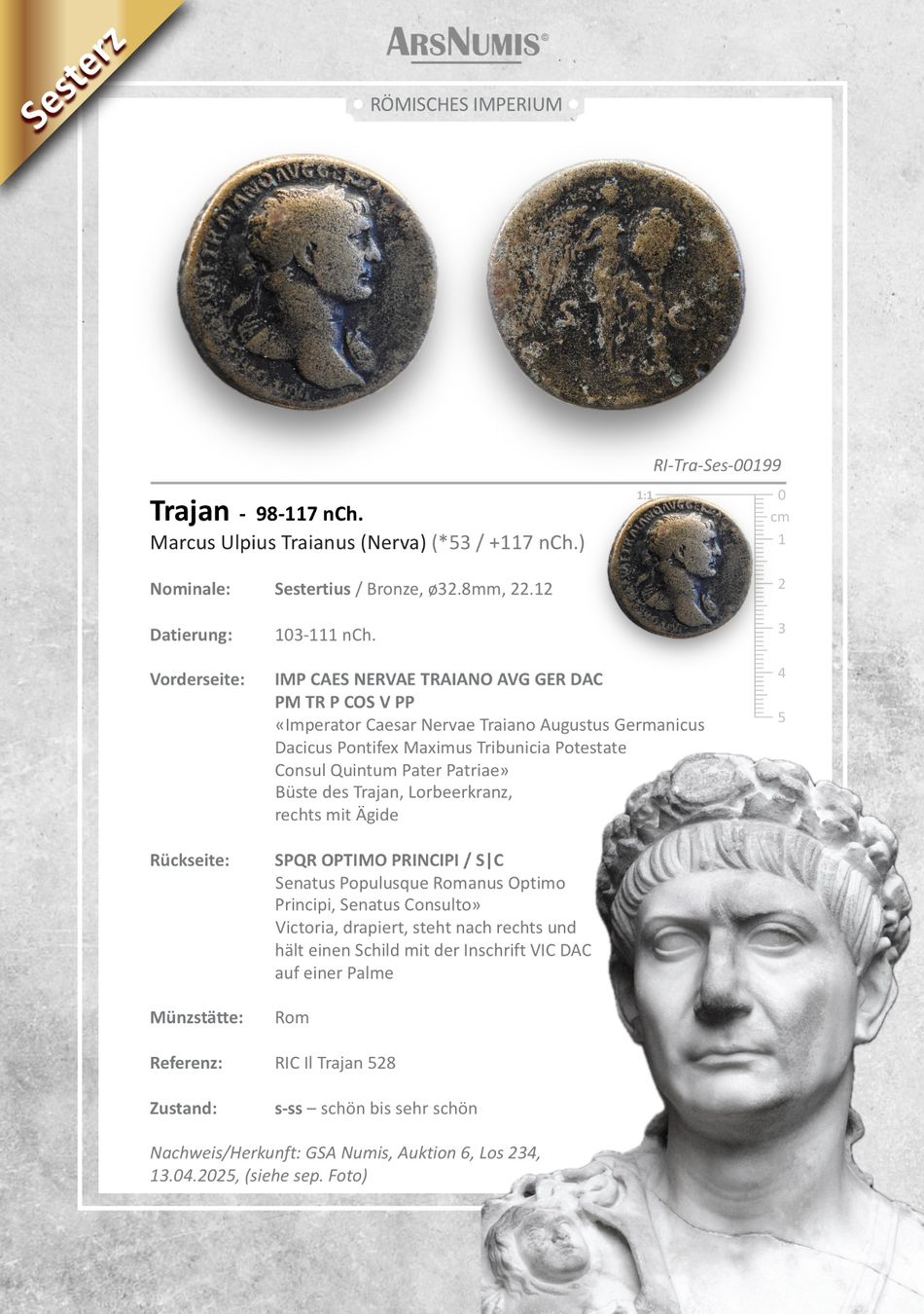 Tutti le monete: Sehr grosser römischer Sesterz - Trajan – Usato da Oberwil b. Zug venduto da ArsNumis 4