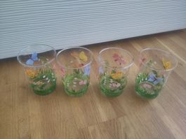 handbemalte Gläser 4 Stk mit Blumen und Schmetterling