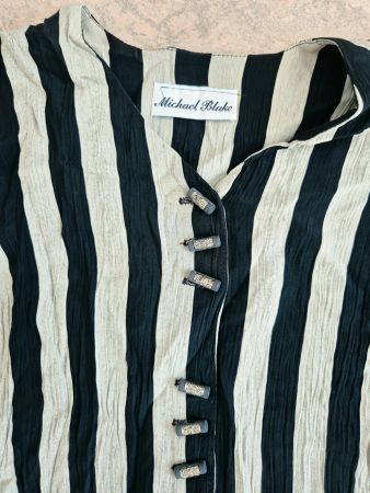 MICHAEL BLAKE VINTAGE BLUSE TUNIKA KNÖPFE STREIFEN JACKE TOP