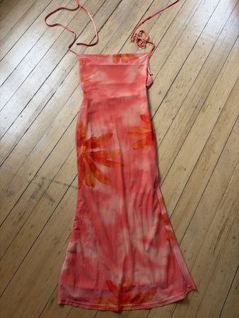 Maxikleid Mesh Blumenmuster orange rot Grösse S neuwertig