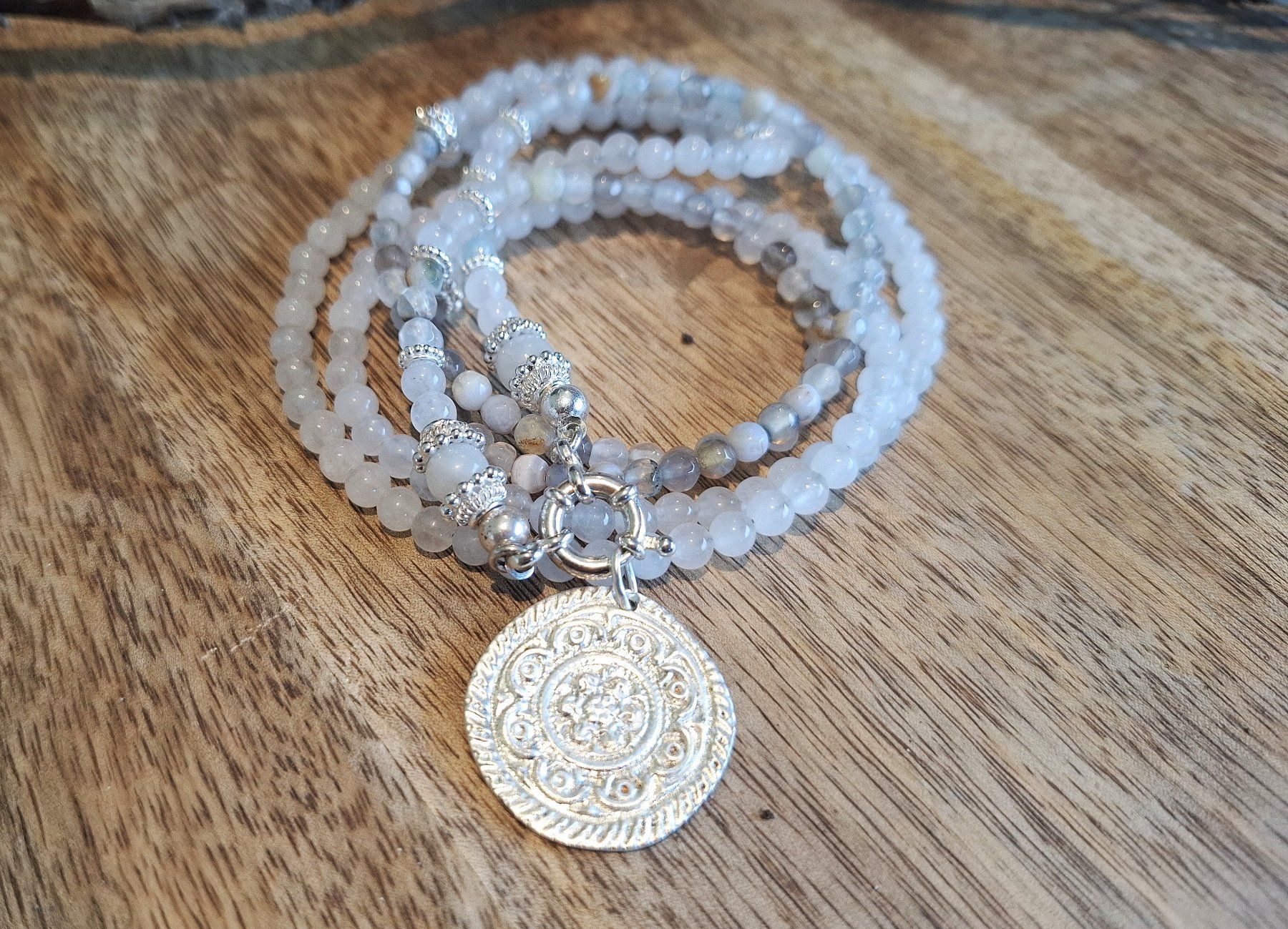 Catenine: SARA - Edelsteinkette - Silber - hellgrau/weiss – Nuovo e nell'imballaggio originale da Mühlethal venduto da nicita-modeschmuck 2