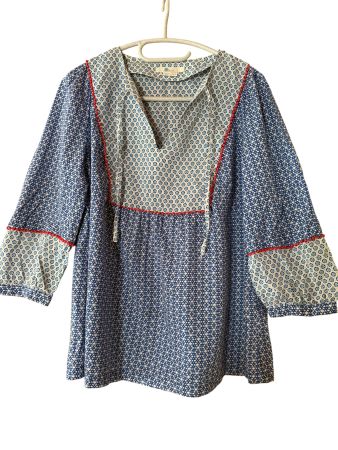 Bluse Damen blau weiss gemustert Grösse S/M