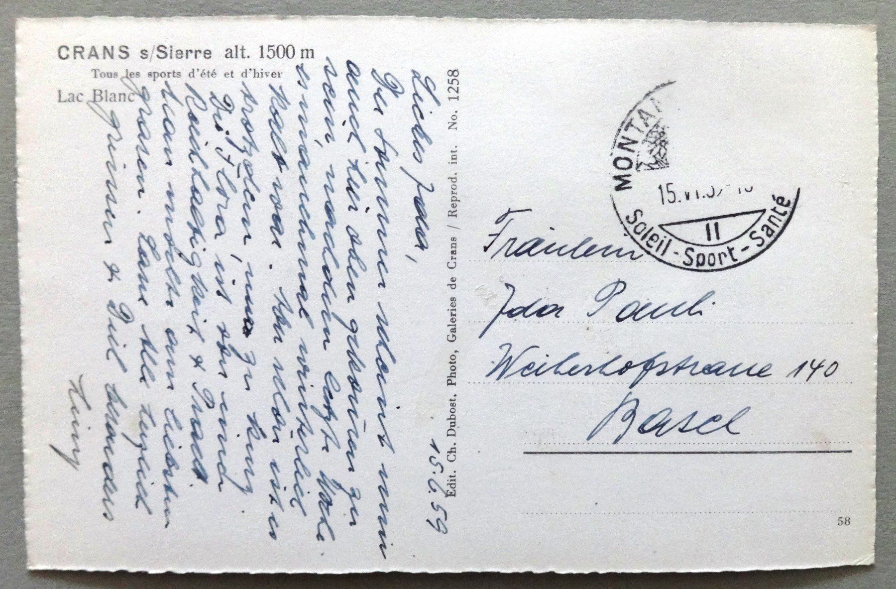 Cartoline postali: Crans s/Sierre, alt. 1500 m, Lac Blanc – Difettoso da Fétigny venduto da Billy2miny 1