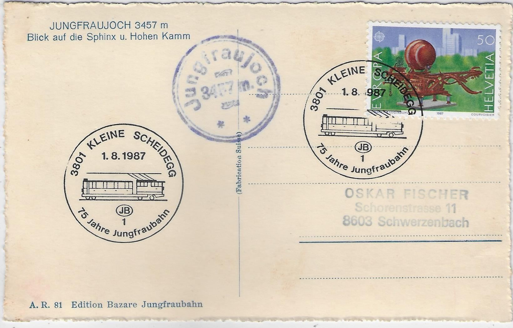 Cartoline postali: Jungfraujoch - Blick auf die Sphinx u. – Usato da Ettingen venduto da Kartenplanet 1