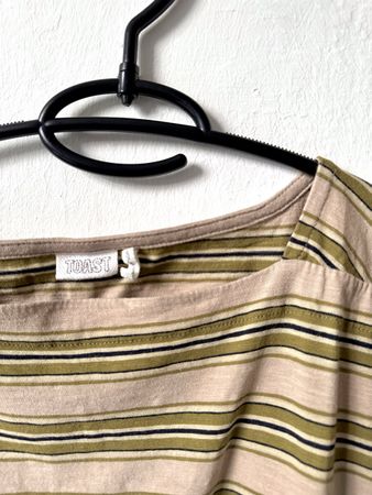 Toast Baumwollshirt Gr.S, Beige/Oliv gestreift