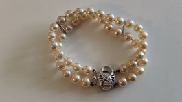 Perlenarmband zweireihig mit Silber Verschluss, (W2)
