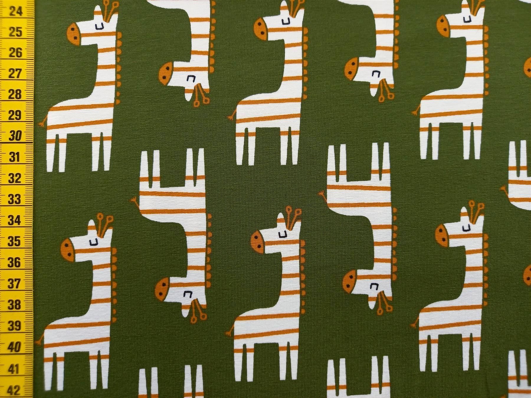 Tessuti: Bio-Jersey Giraffe oliv – Nuovo e nell'imballaggio originale da Winterthur venduto da Kimbana