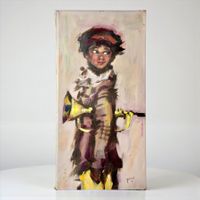 Köros - huile sur toile Portrait garçon. Années 1950-1960