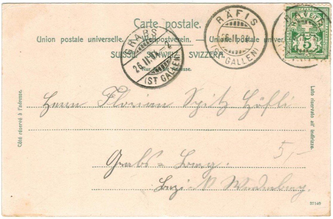 Cartoline postali: AK Buchs SG Rathaus 1904 – Usato da Zürich venduto da Tolima194 1