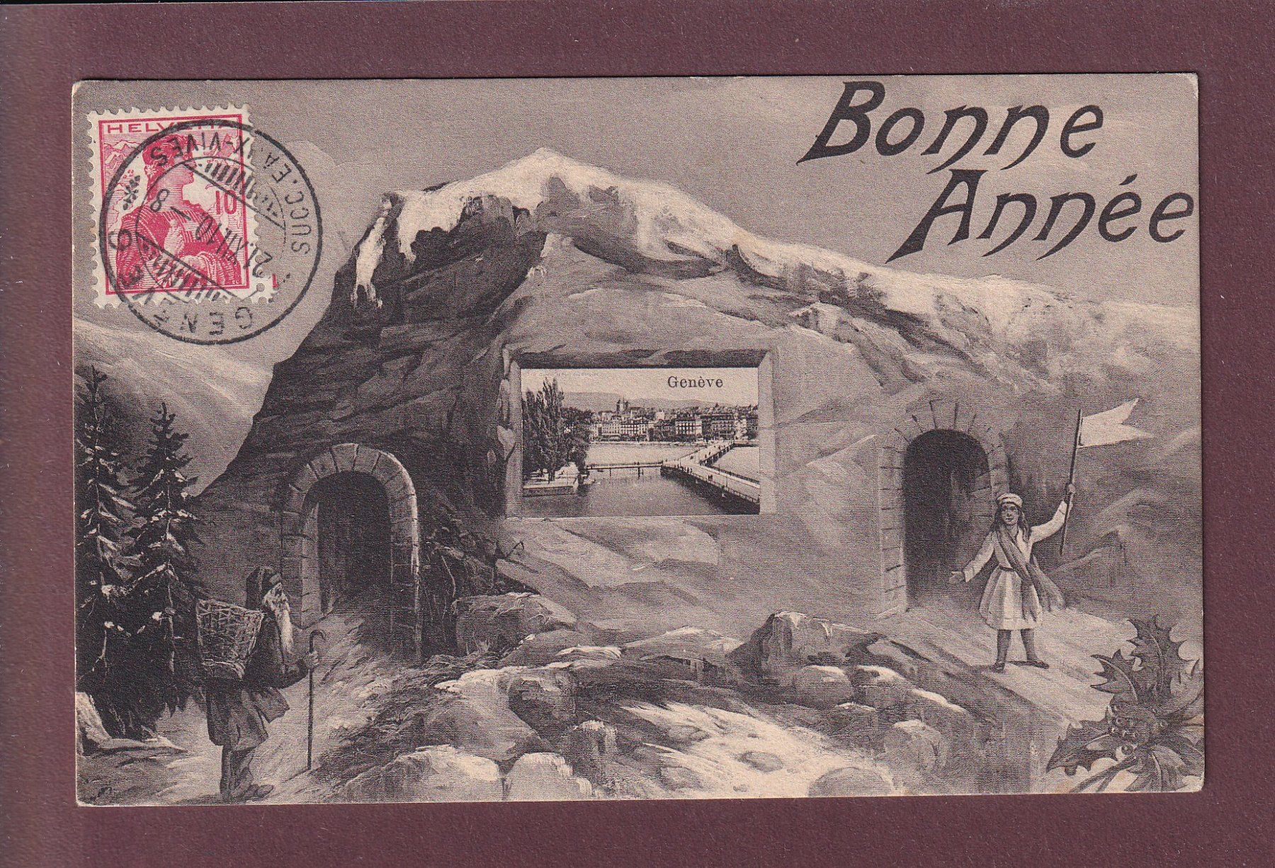 Cartoline postali: GENEVE - Bonne Année - 1910 – Usato da Pully venduto da nicecards