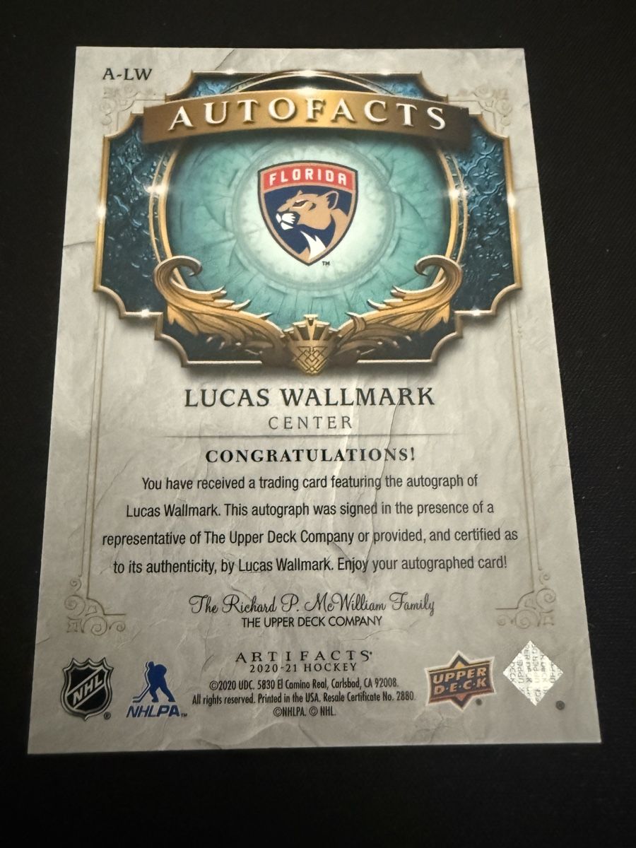 NHL Carte collezionabili: Lucas Wallmark - Artifacts 2020/21- auto – Nuovo (secondo la descrizione) da Fribourg venduto da ptitJean33 1