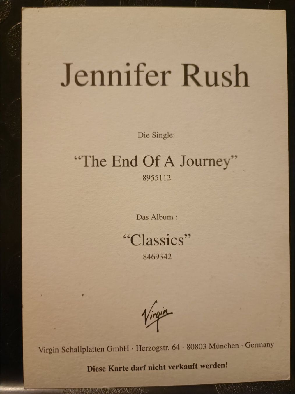 Autogramme: Jennifer Rush - handsignierte alte Autogrammkarte – Gebraucht aus Menziken von Artographs 1