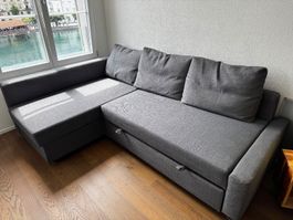 IKEA FRIHETEN Eckbettsofa dunkelgrau mit Bettkasten – Top!