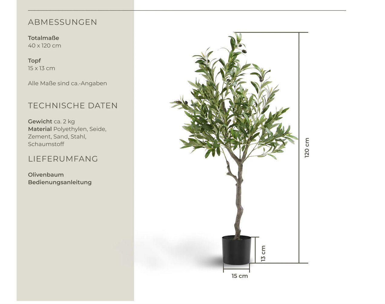 Piante & sementi: Künstlicher Olivenbaum Oleand 120cm – Nuovo (secondo la descrizione) da Steinhausen venduto da Retourenprofis 3
