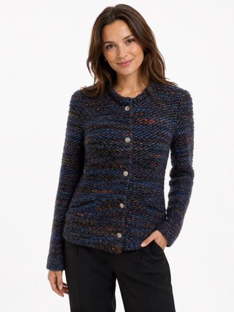 SET Strickjacke mit Wolle 34 blau meliert Cardigan