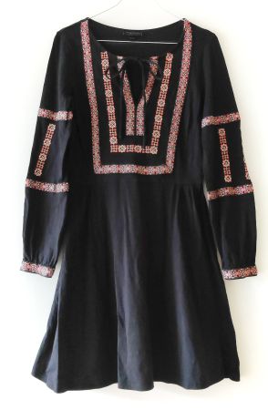 TOPSHOP bestickt Folklore Tunika Kleid Bluse schwarz Gr.38