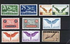 1933-37:  Flugpost Ausgaben auf geriff. Kreidepapier 4z-15z