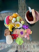 Spielzeug Essen Stoff Obst Pfannkuchen Brot Korb Messer g...