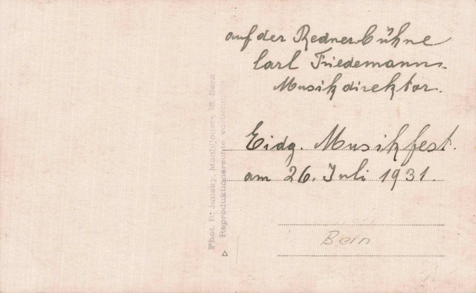 Cartoline postali: Alte Ansichtskarte: Eidgenössisches Musikfest, Bern 1931 – Usato da Luzern venduto da Kartenansicht 1