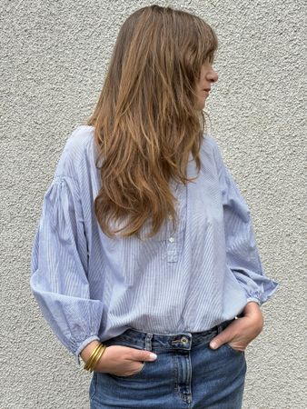 Blouse Vanessa Bruno, modèle Nipoa, bleu ciel mille rayes