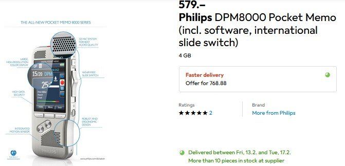 Philips Registratori: Philips Digital Pocket Memo DPM800 Diktaphon / dictaphone – Usato da Collonges venduto da arashee 4