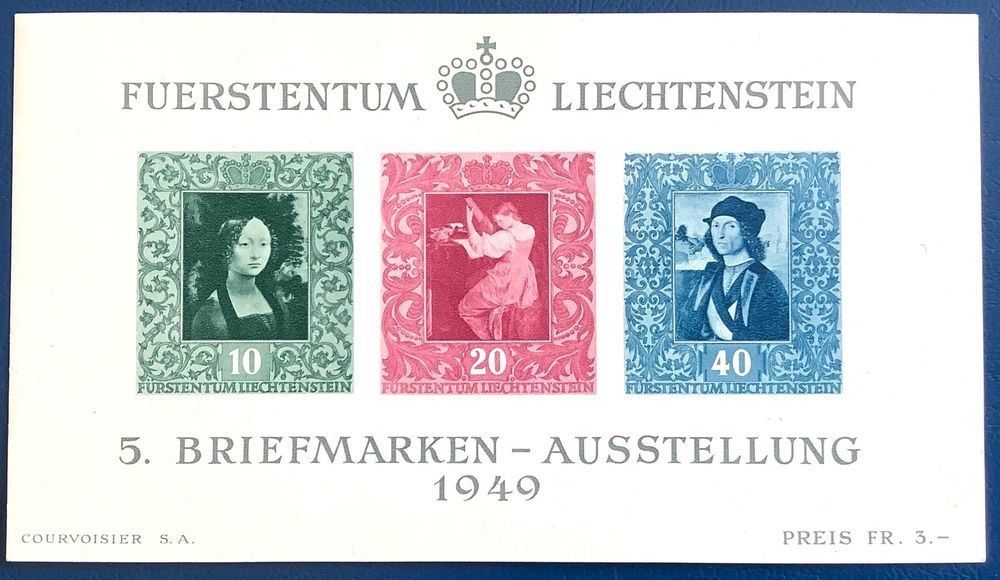 Tutti i francobolli: 1949 / Liechtenstein Block W23 ** Kat. Fr.-200 – Nuovo (secondo la descrizione) da Liestal venduto da Skunk02