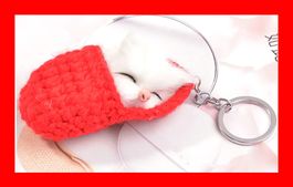 Schlüsselanhänger schlafende Katze ROT Geschenkidee Cat
