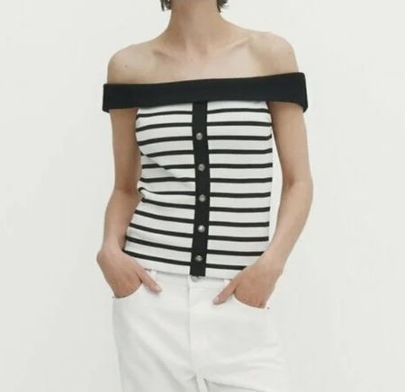 Massimo Dutti top Gr. M schwarz/weiss gestreift Off-Shoulder