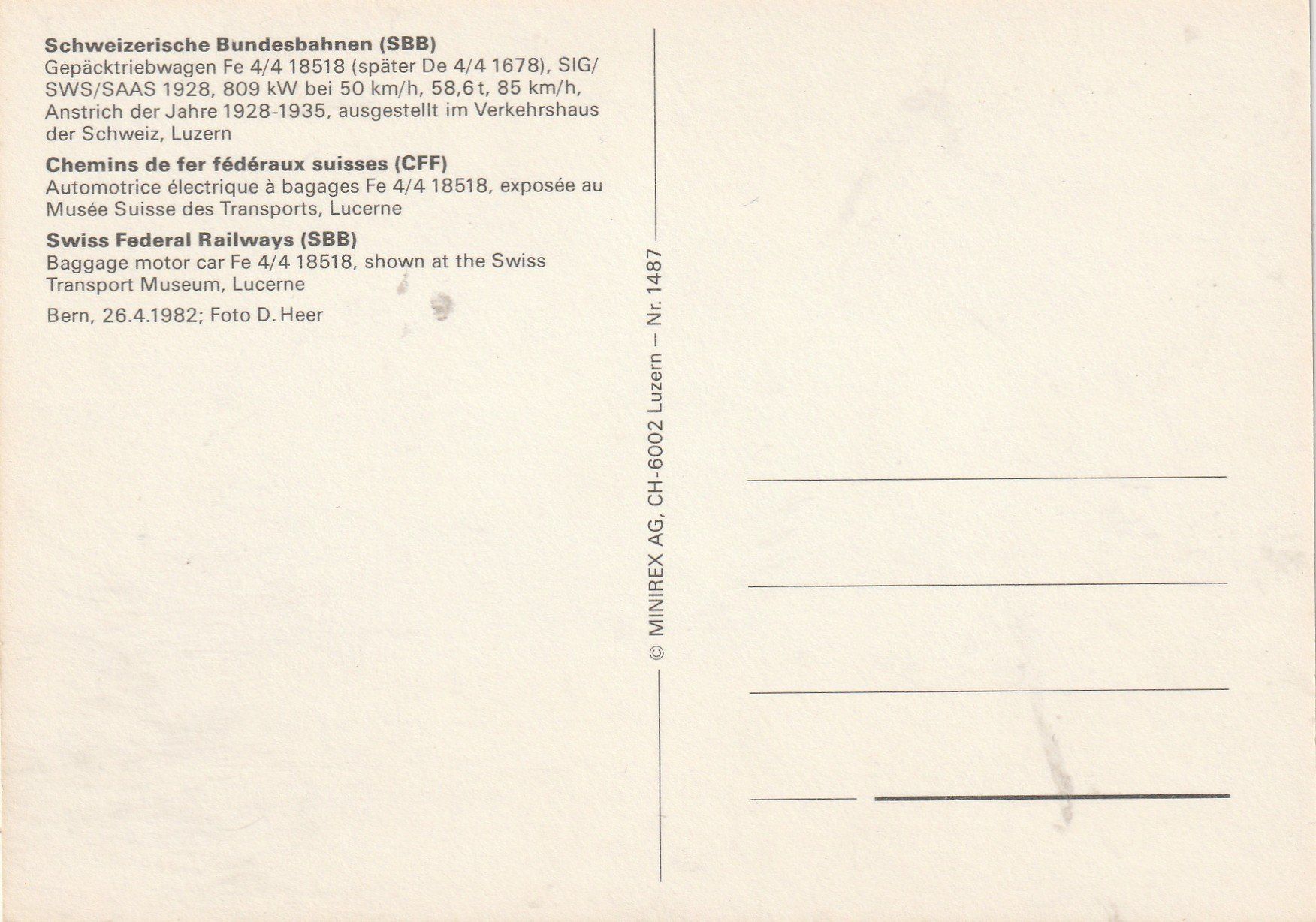 Cartoline postali: SBB Gepäckwagen um 1982 – Usato da Lumbrein venduto da made02 1