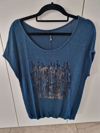 Chicoree Shirt mit Pailletten, Gr. L / petrol