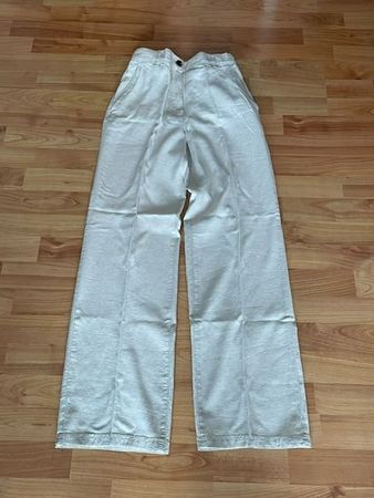 Leinen Hose beige mit Bundfalte, NEU, Grösse 36
