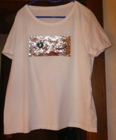 T-shirt blanc à paillettes, taille L, neuf,