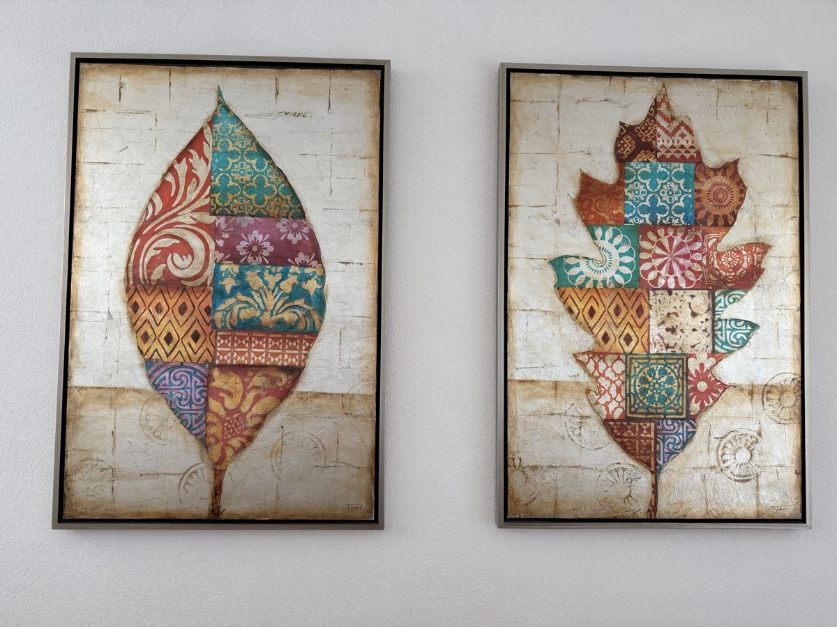 Tableaux: Artwork leaf pattern set of 2 framed canvas good condition – D'occasion à Pully par HOTMI00 3